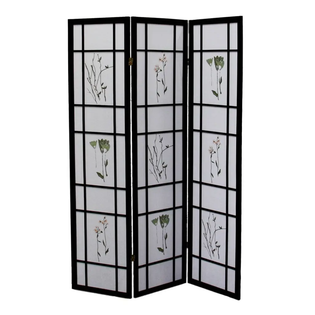 70 Inch Tall 3 Panel Room Divider Shoji Screen Black Wood Privacy Screen california home