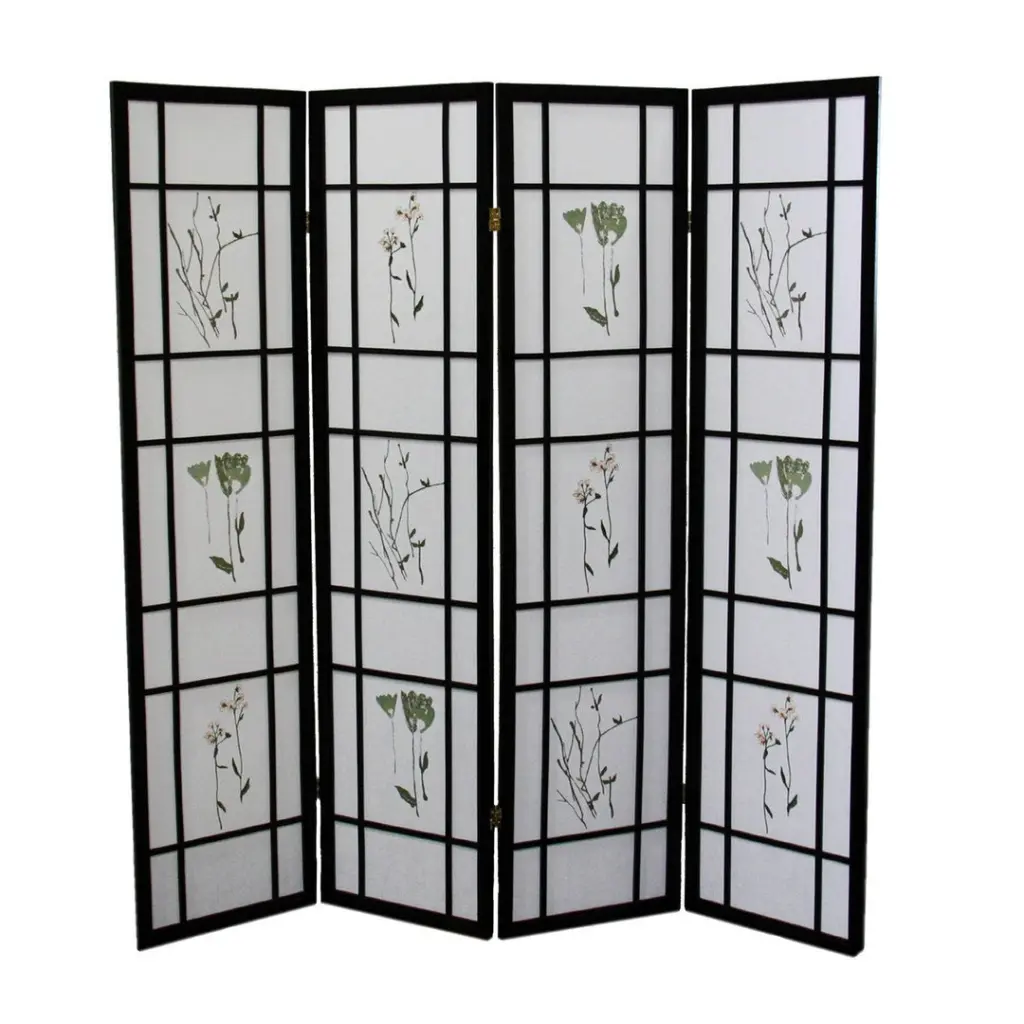 70 Inch Tall 4 Panel Screen Room Divider Shoji Black Wood Privacy Partition california home