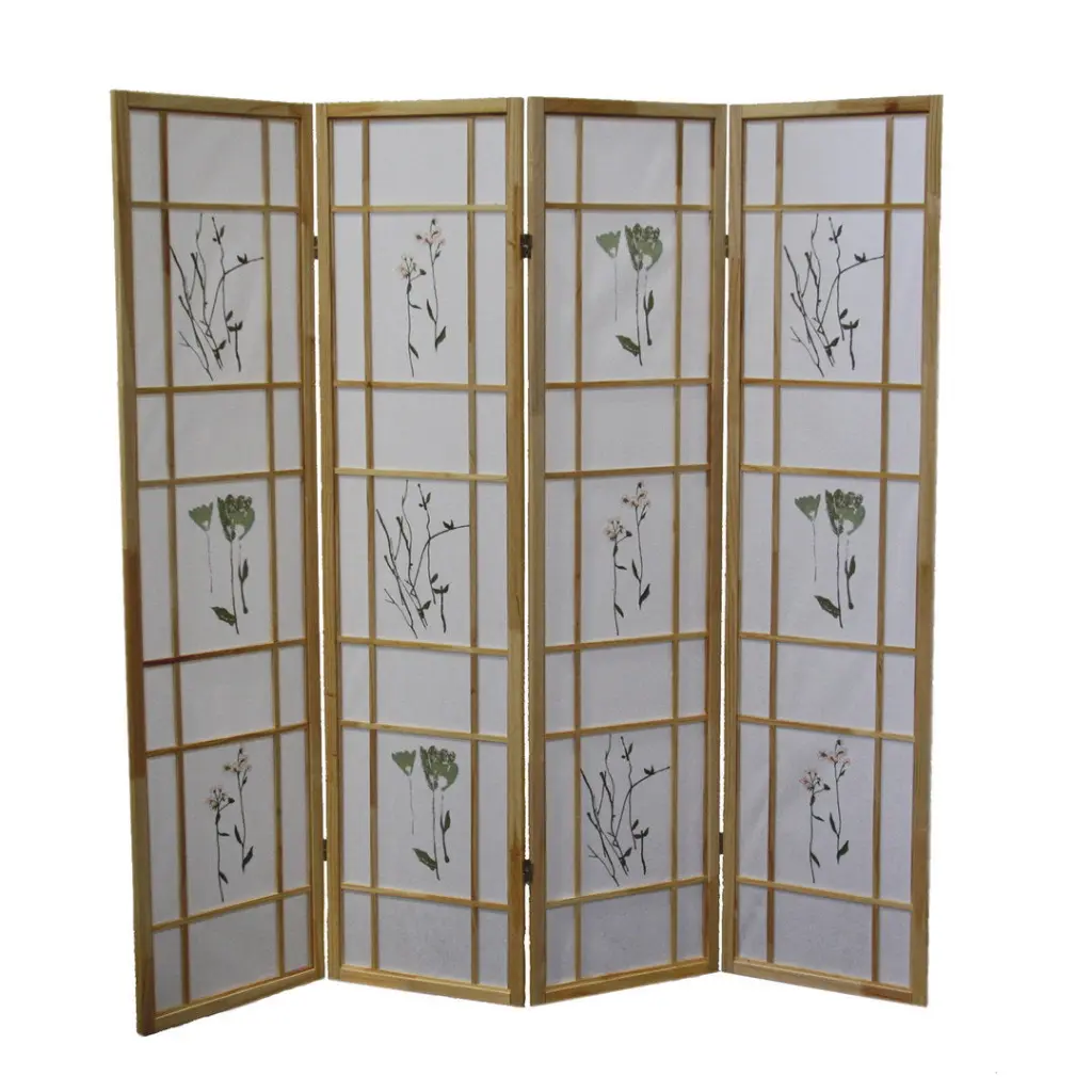 70" Tall 4 Panel Screen Room Divider Shoji, Natural Wood Brown Wood california home