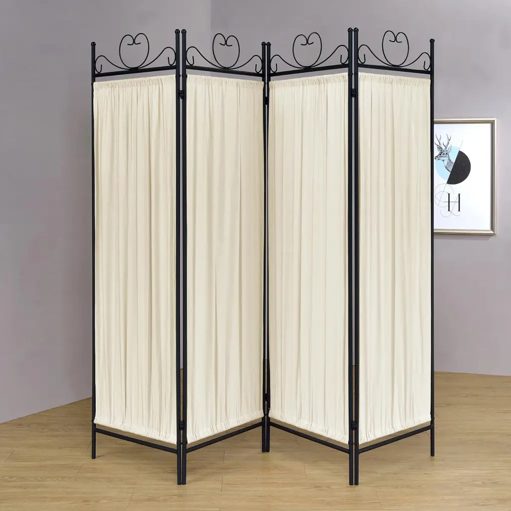 Beige And Black 4 Panel Folding Screen Beige Traditional Metal furniture max