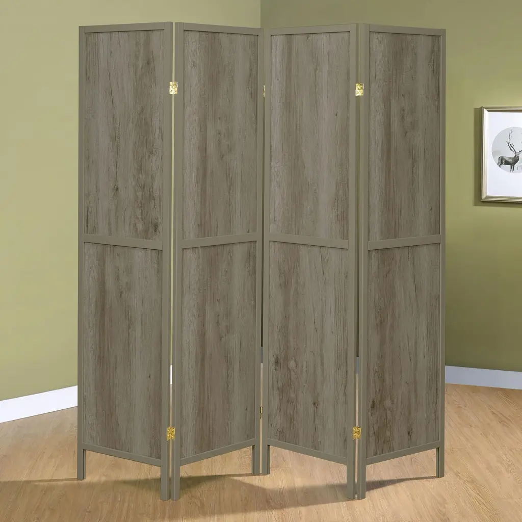 Grey Driftwood And Light Grey 4 Panel Folding Screen Room Divider Farmhouse Style furniture max