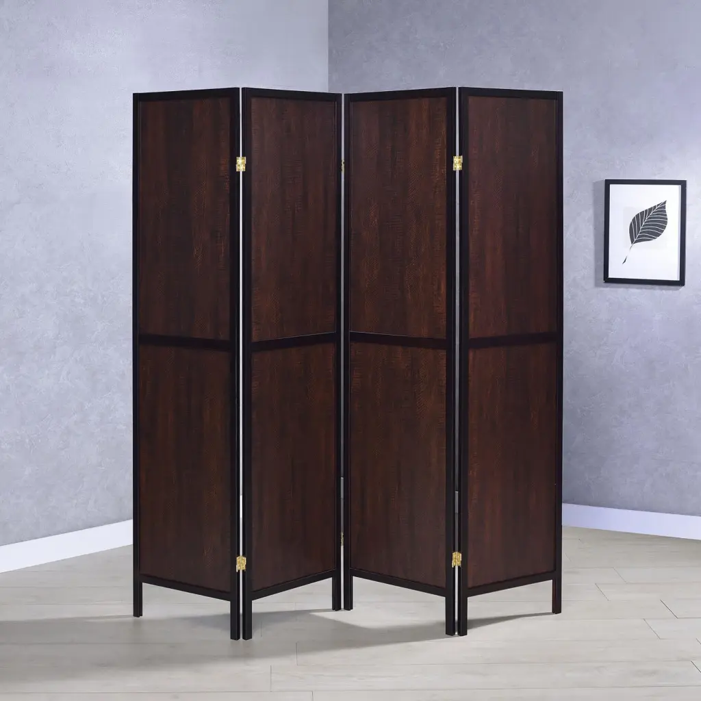 Rustic Cappuccino 4 Panel Folding Screen Brown Farmhouse Room Divider furniture max