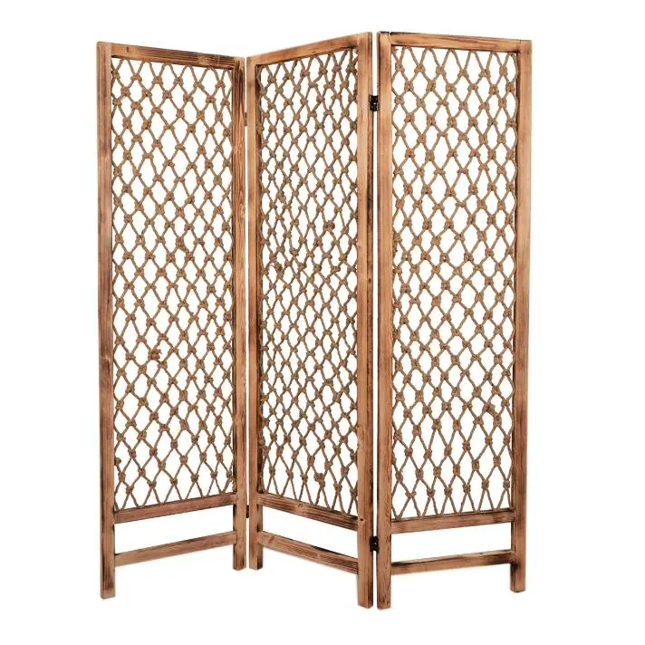3 Panel Traditional Foldable Screen Rope Knot Design Brown Room Divider royal hampton