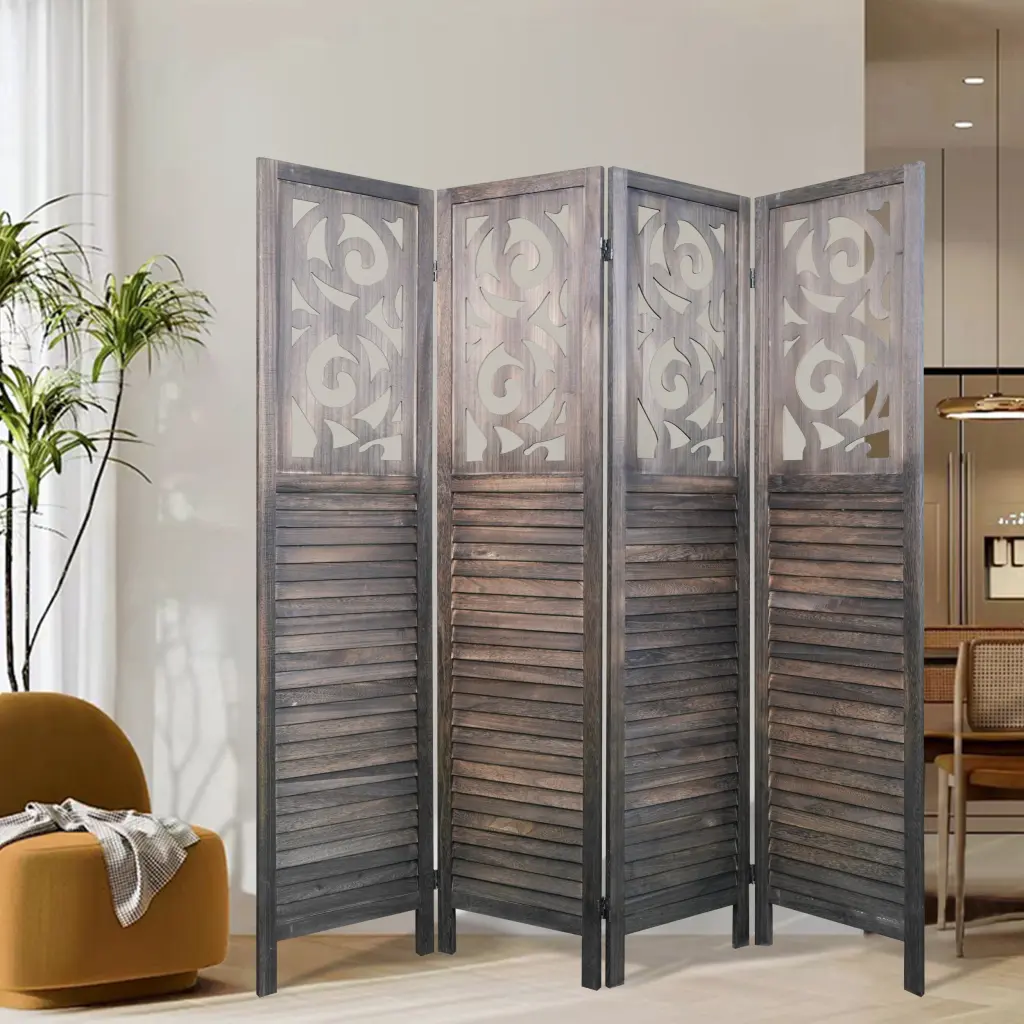 4 Panel Room Dividers 6Ft Carved Wood Room Divider Partition Screen w2701