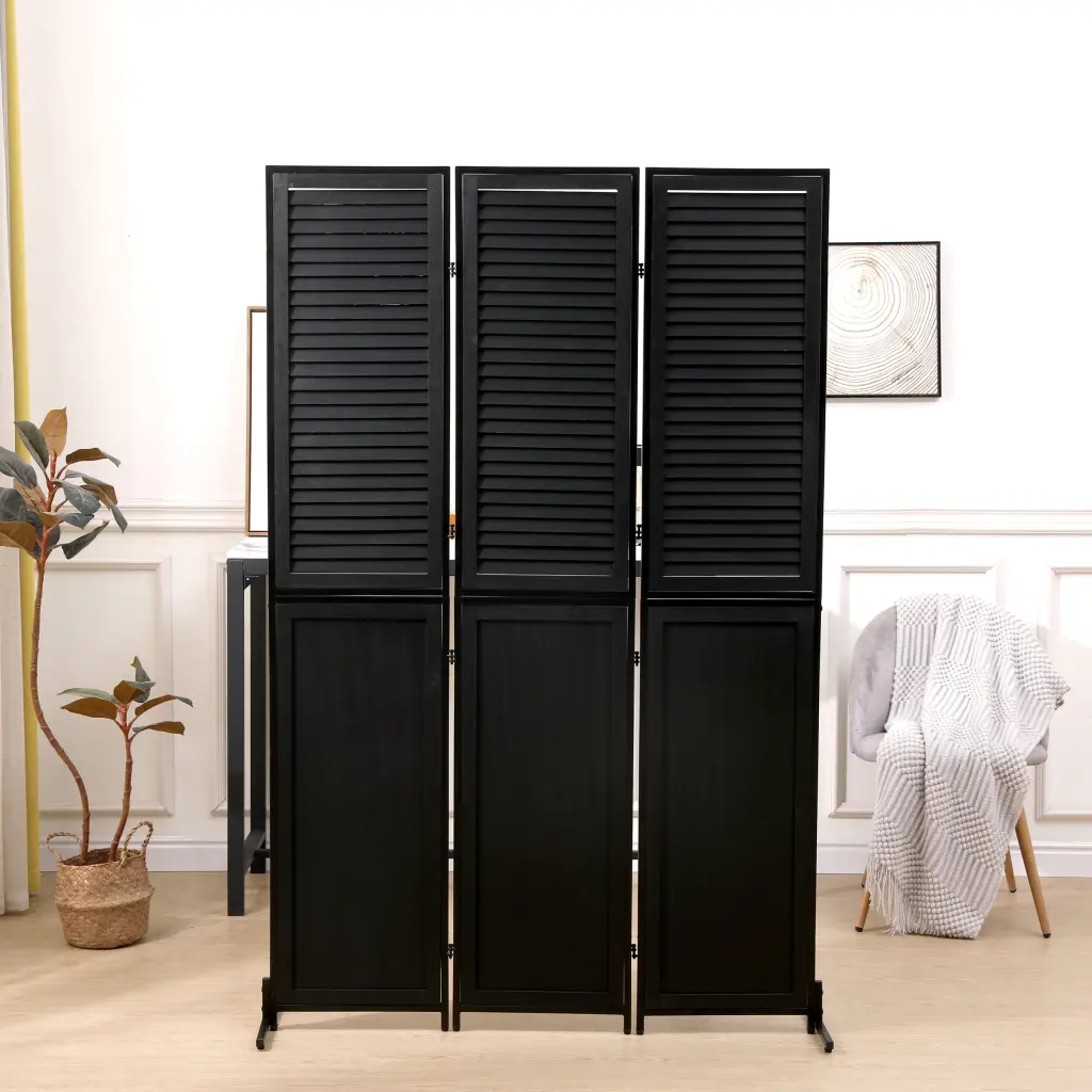 3 Panel Room Divider 6Ft Wood Folding Privacy Screen - Black Room Separator yiqiumi furniture