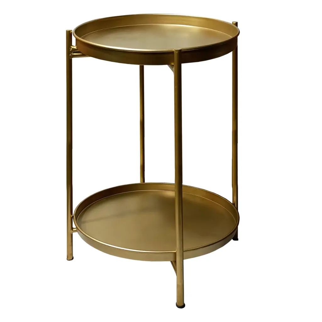 20 Inch High Round Side End Table 2 Tier Iron Frame Matte Gold Finish royal hampton