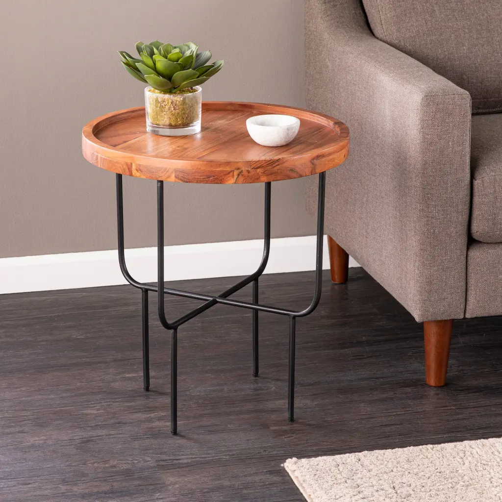 Marisdale Round End Table Natural Iron Finish Living Room sei