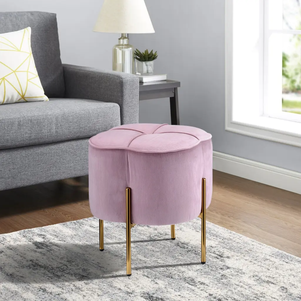 Blush Pink And Gold Round Ottoman Primary Living Space furniture max
