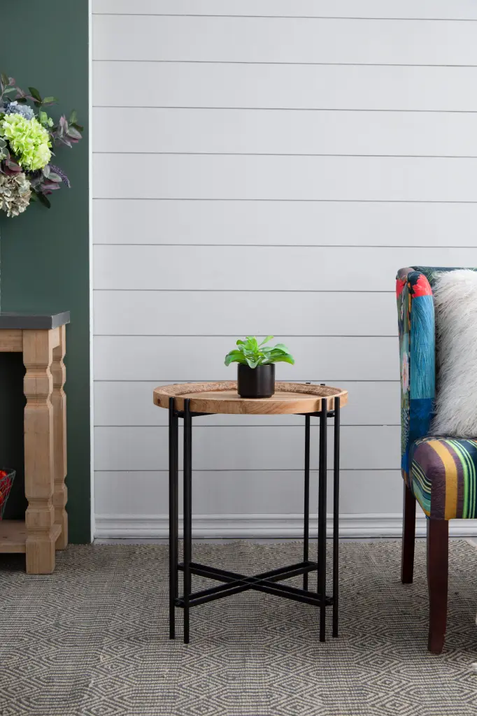 21.5x24 Inch Round Side Table Wood Top End Table Living Room w2078