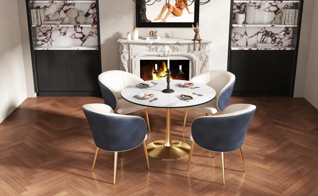 Living Room Dining Table White Round Table Gold Legs 80Cm Diameter d-n furniture
