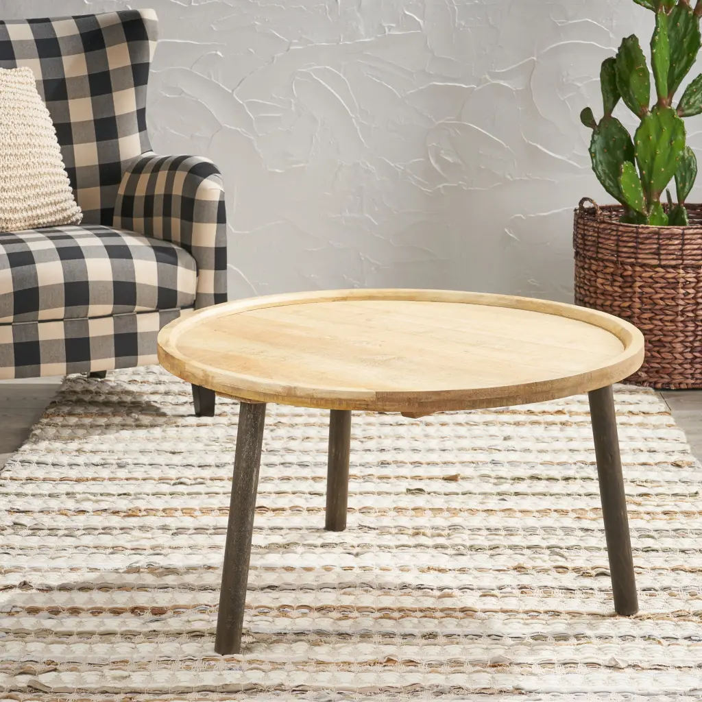 Round Table K D Natural Black Wood nh-inmax