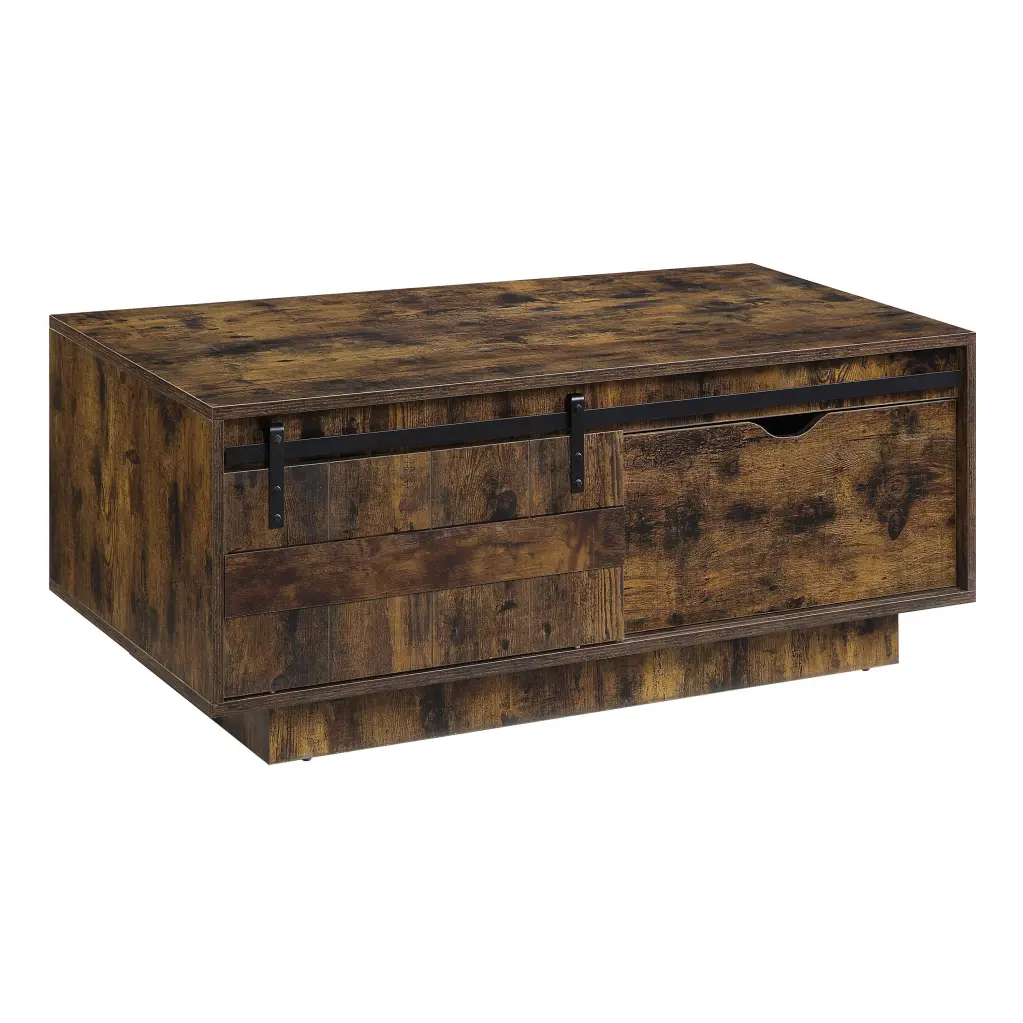 Rustic Oak Coffee Table Sliding Barn Door Primary Living Room furniture max