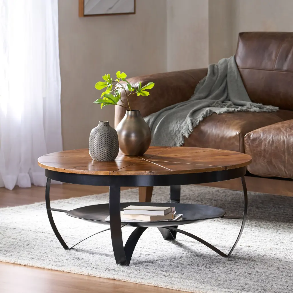 Artisan Made Boho Mango Wood And Iron Coffee Table Natural Metal Wood nh-inmax