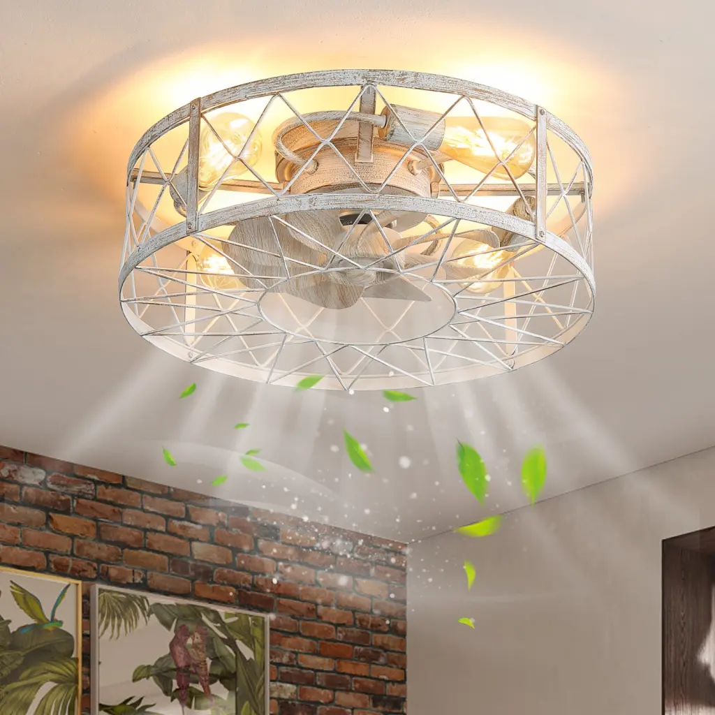 20 Inch Vintage Wood Cage Lighted Ceiling Fan Rustic Farmhouse No Bulbs w1962 seehui lighting