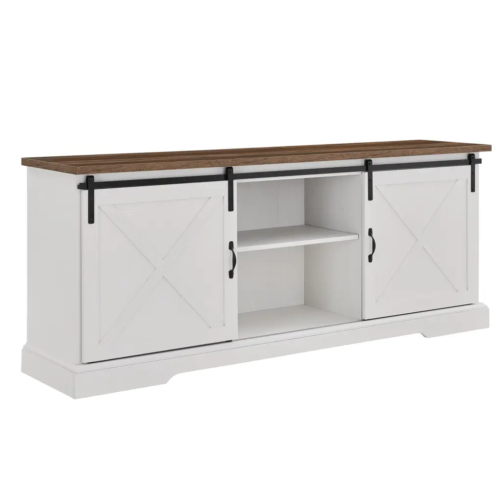 Farmhoutilize Sliding X Barn Door 70 Inch TV Stand 80 Inch TVs Rustic Oak Finish walker edison