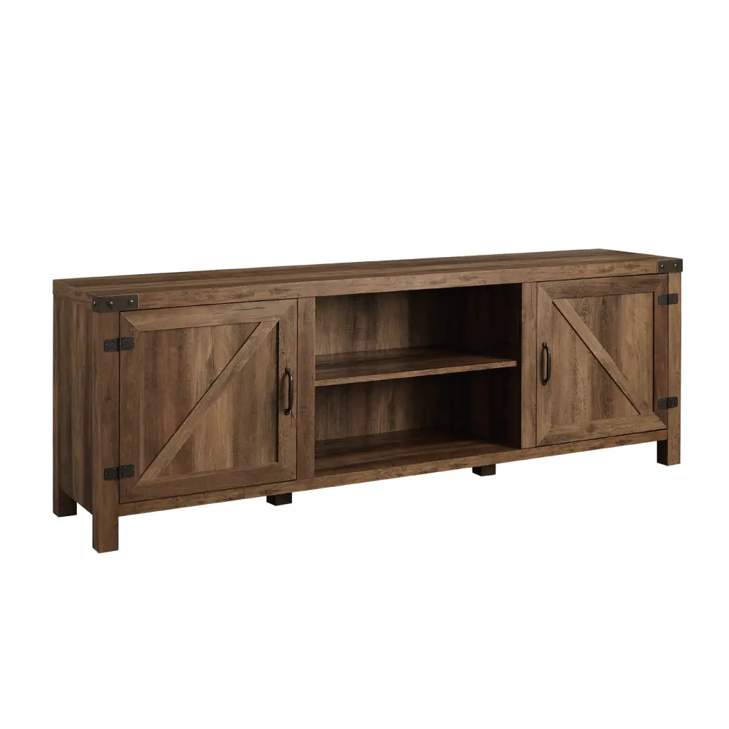 Rustic Farmhouse Double Barn Door 70 Inch TV Stand 80 Inch TVs Center Storage walker edison