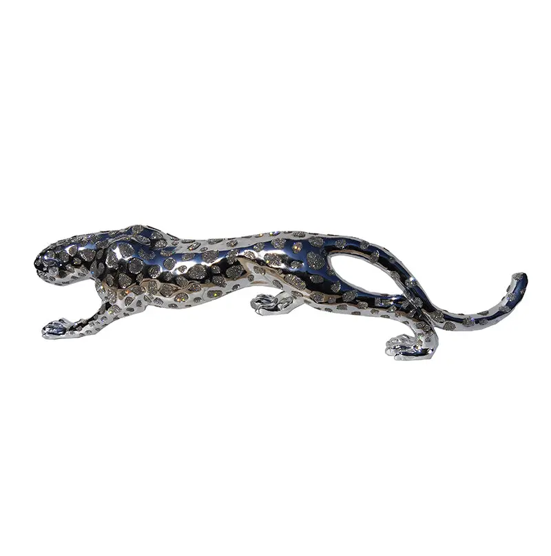Ambrose Diamond Encrusted Chrome Plated Panther Statue 40"L X 8"W X 10"H furnings