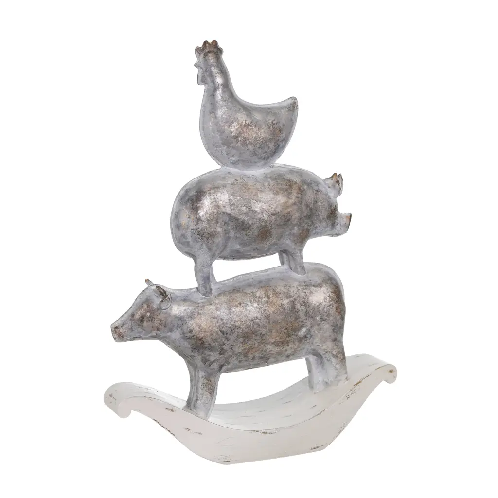 Decorative Polyresin Sculpture Stacked Animals White and Bronze royal hampton