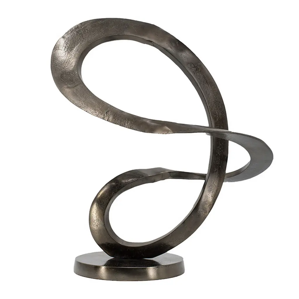 17 Inch Modern Sculpture Black Aluminum Tabletop Decor Loop Round Base Art Piece royal hampton