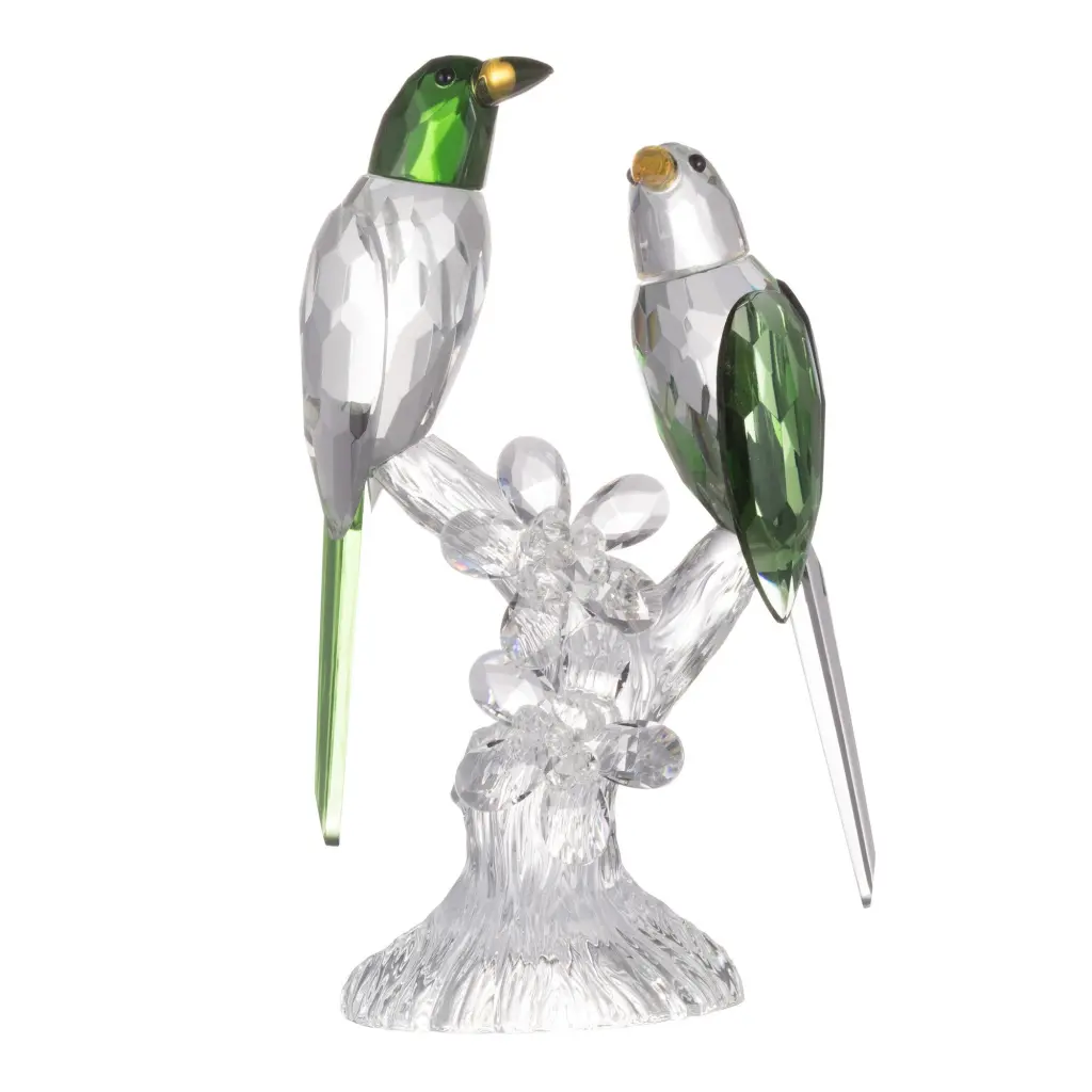 9 Inch 2 Parrots Sculpture Figurine Accent Clear And Green Faceted Glass royal hampton