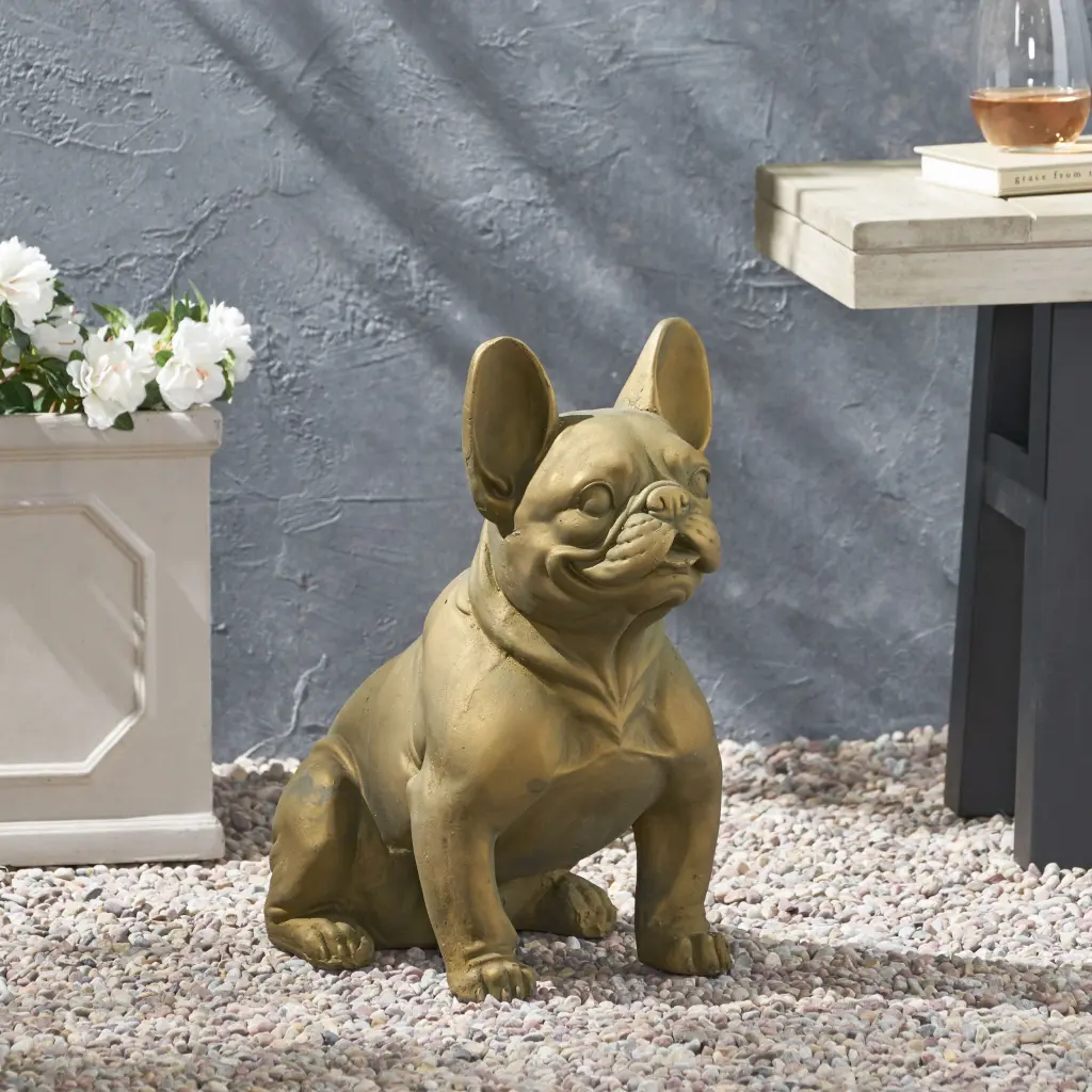 Dog Garden Sculpture Gold Glass Outdoor Decor nh-cozy home