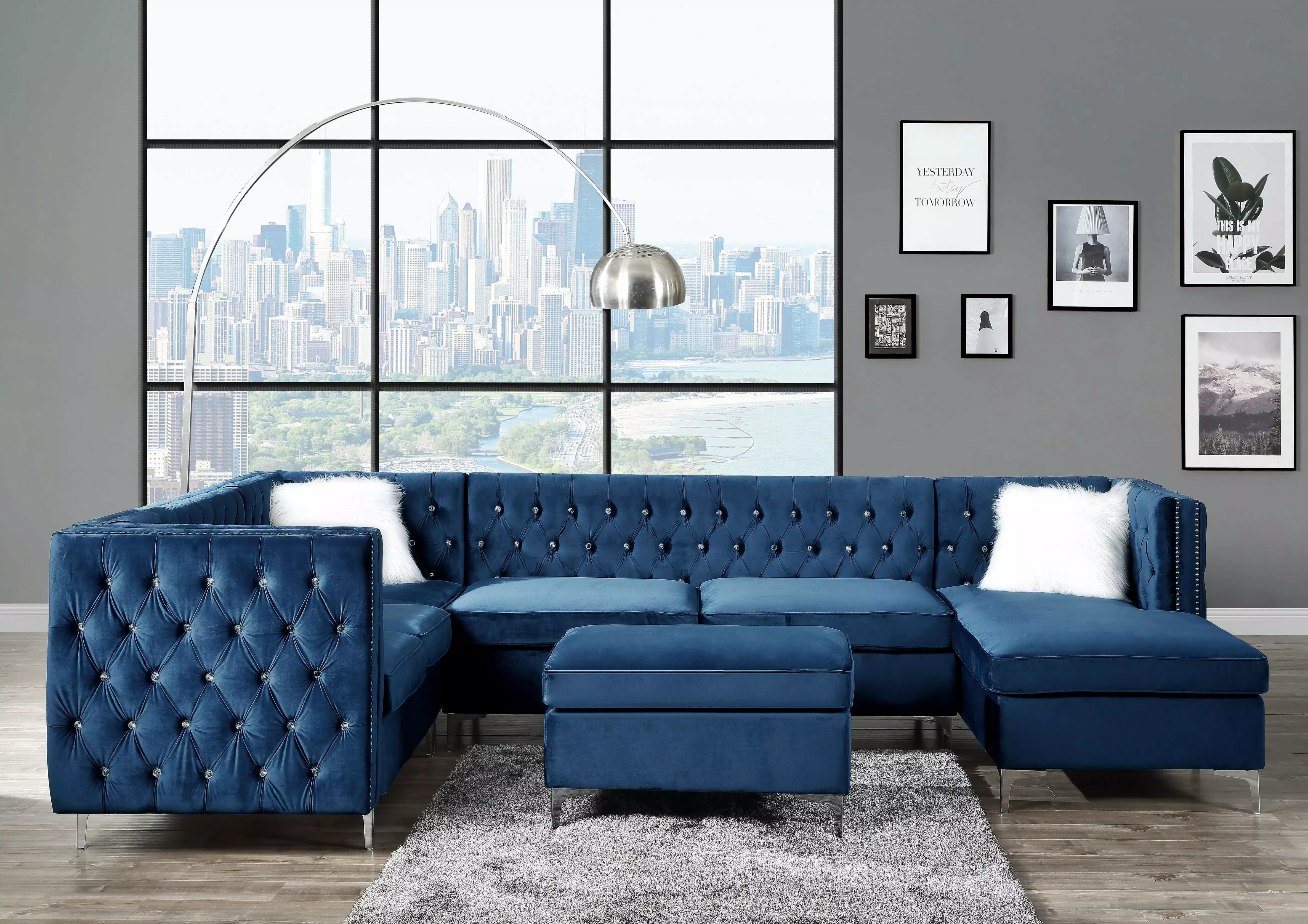 Jaszira Sectional Sofa Blue Velvet Living Room Furniture Acme Furniture