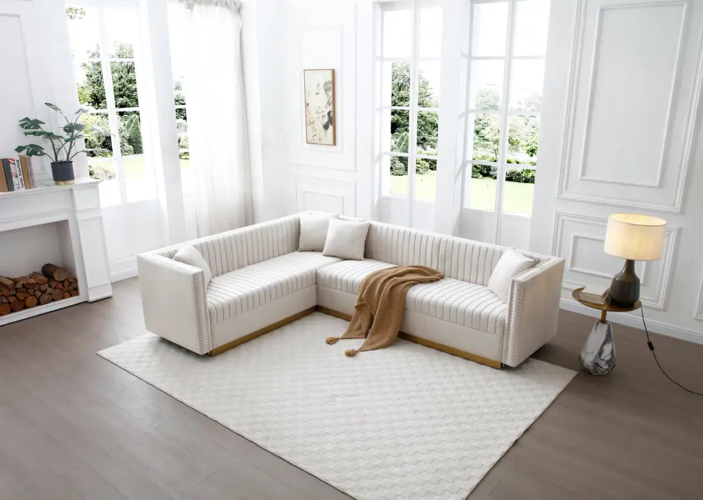 Contemporary Vertical Channel Tufted Velvet Sectional Sofa Modern Upholstery aijiafurniture