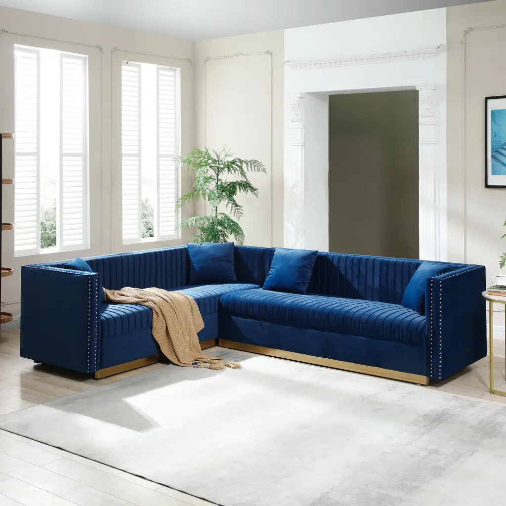 Contemporary Vertical Channel Tufted Velvet Sectional Sofa Modern Living Room aijiafurniture
