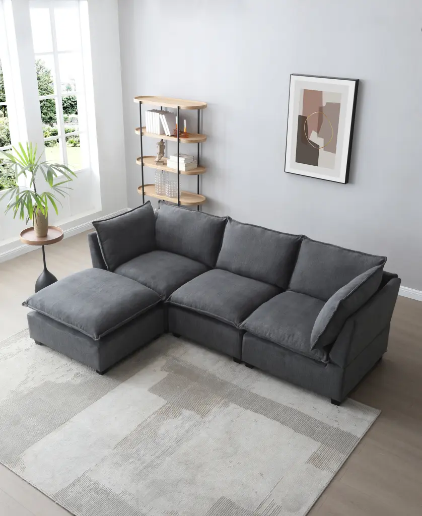 Modern Sectional Sofa L Influence Linen Fabric Corner Couch Set Convertible Design aijiafurniture