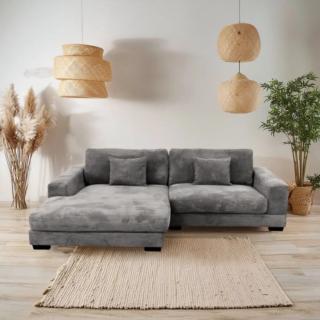 Bella Grey Corduroy Left Facing 2 Piece Sectional Grey Wood Corduroy Sofa american homestead furniture