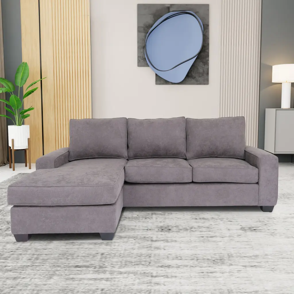 Grey L Shaped Sectional Sofa Living Room Modern Reversible Design american-made seating