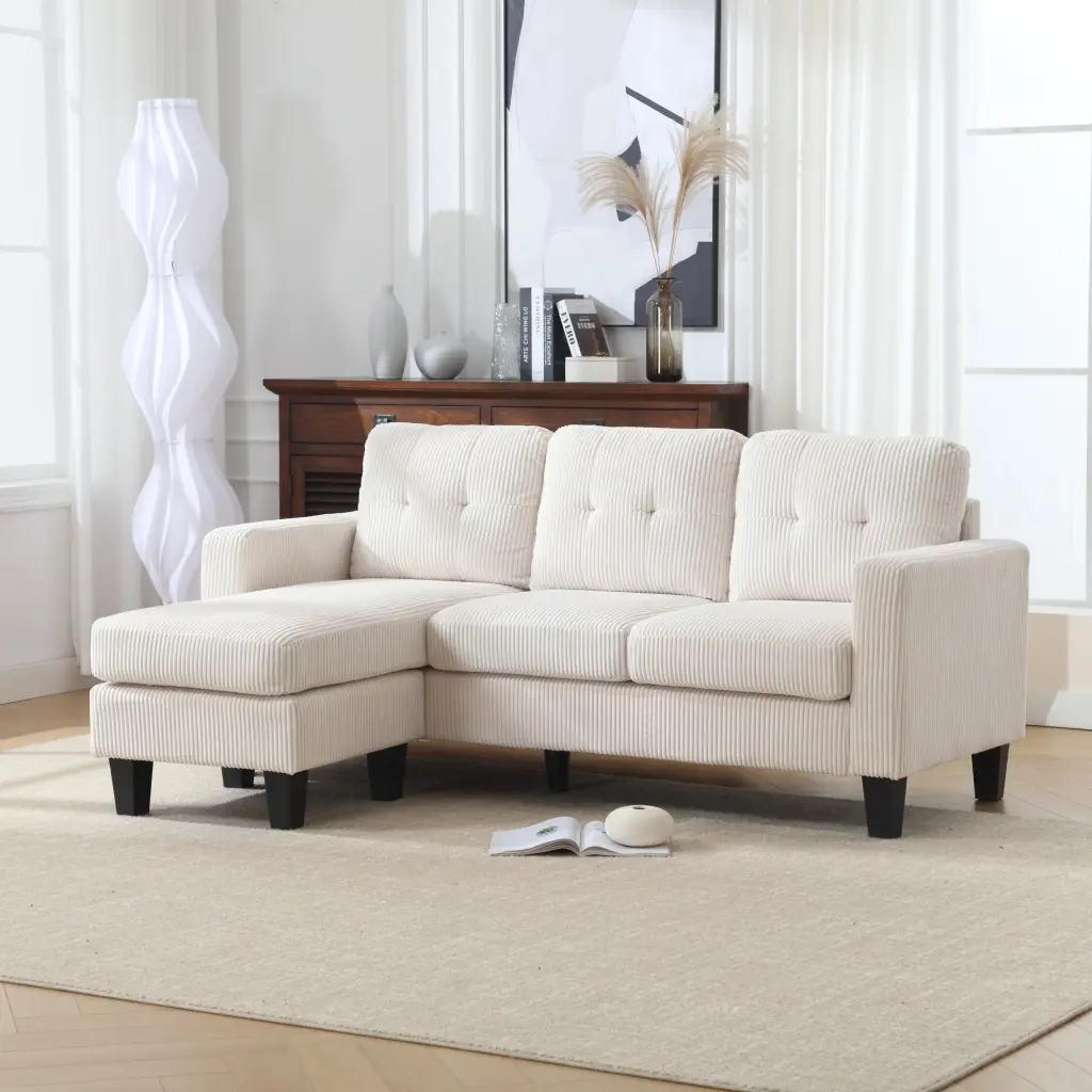 Velvet Sectional Couch Ottoman Influenced Sofa Small Apartments campcraft-w1598