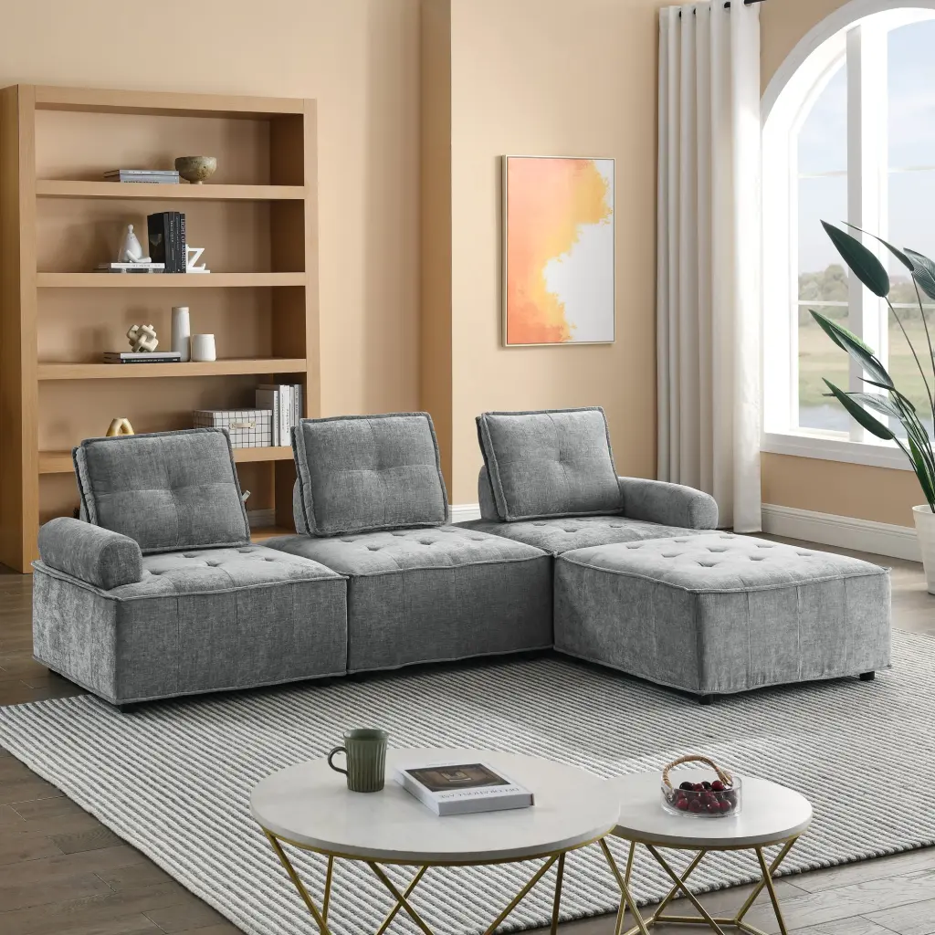 L Influence Modular Sectional Sofa DIY Combination Chenille Grey Chenille Fabric Living Room Furniture chuangyuan smart home