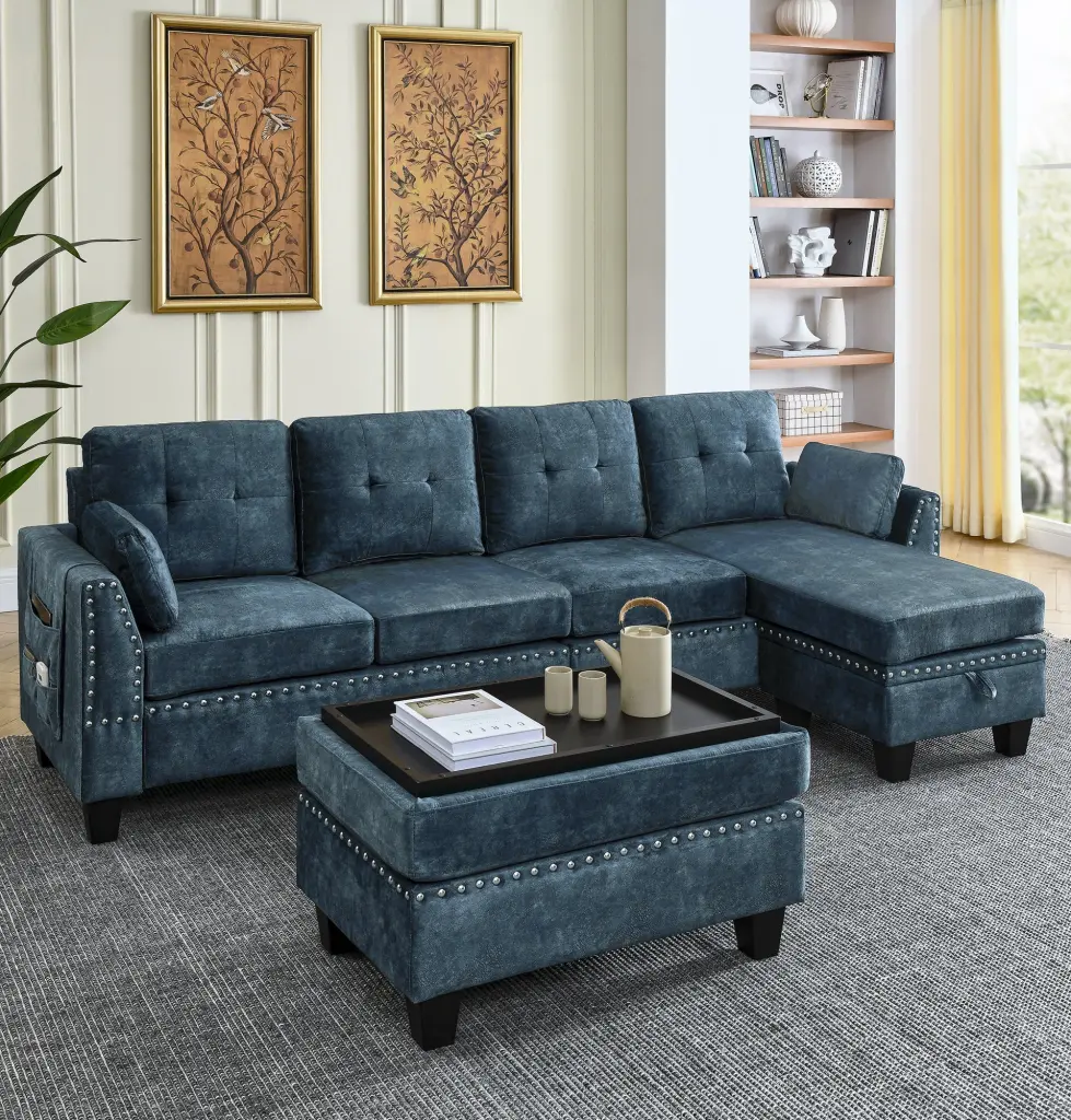 3 Seater Sectional Sofa Double Sided Multi Practical Footstool chuangyuan smart home