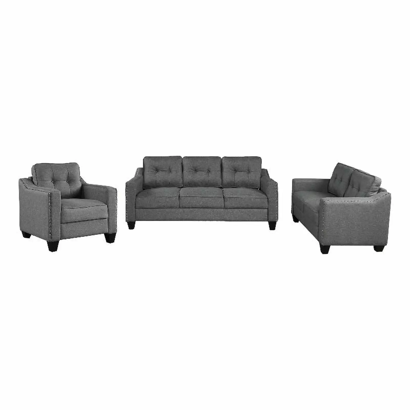 CRO Decor 3 Piece Sectional Sofa Linen Living Room Set Tufted Cushions