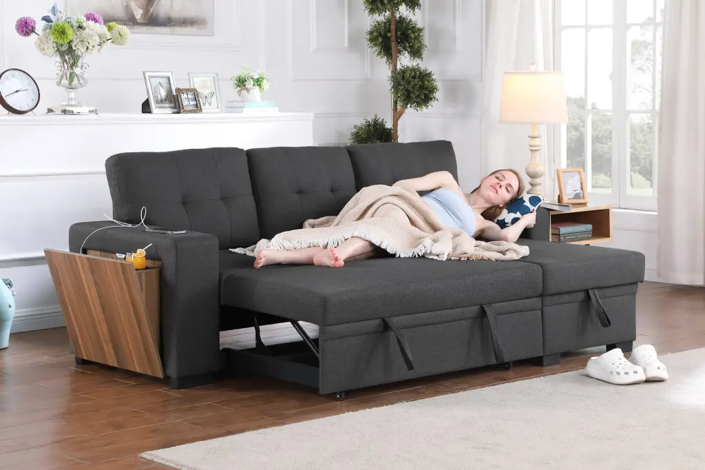 3 Piece Upholstered Sectional Dark Gray Foam Linen cynthia-s furniture