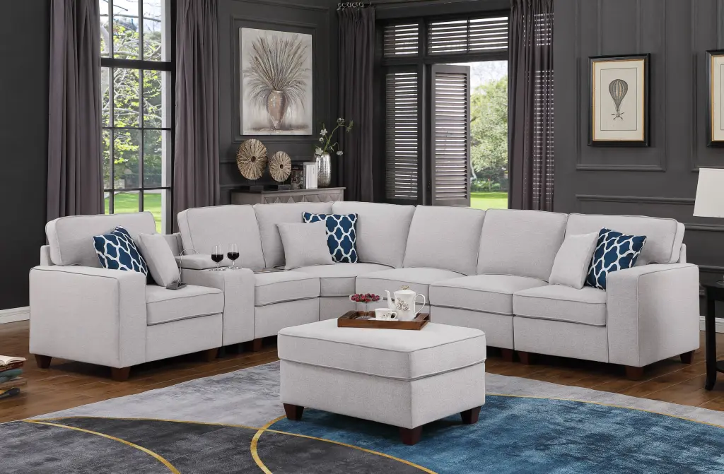 Sam Light Gray Linen Sectional Sofa Ottoman Foam Cushion cynthia-s furniture