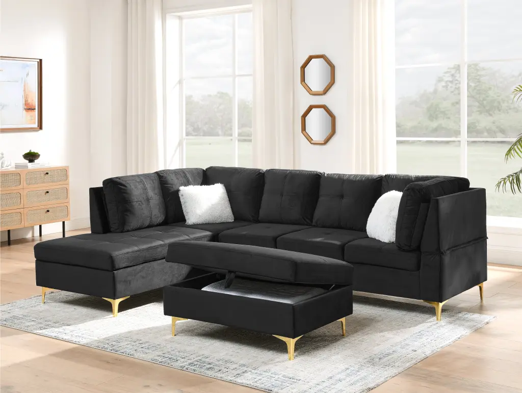 103 Velvet Sectional Sofa L Influence Corner Couch Storage Ottoman dg chuang ying