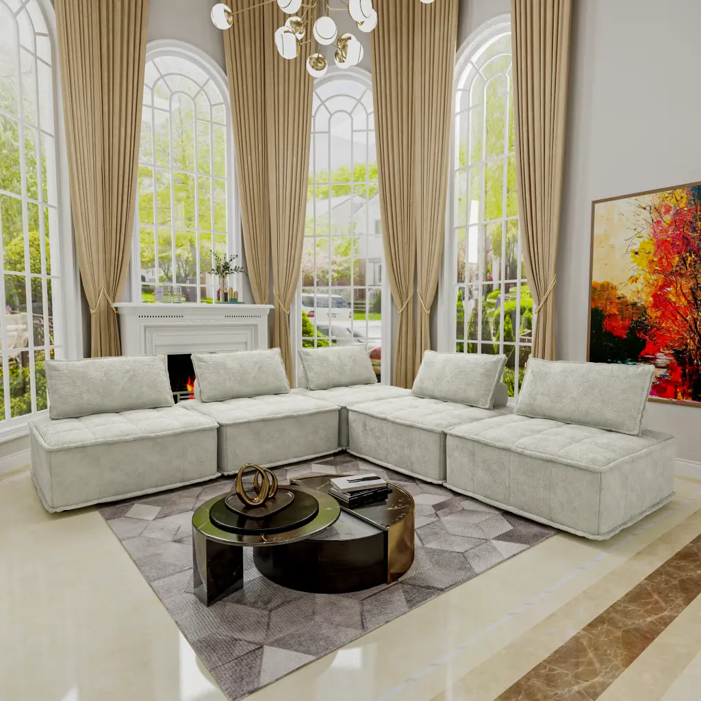 Modern Modular L Shaped Chenille Sofa Movable Cushions And Hidden Legs factoryx