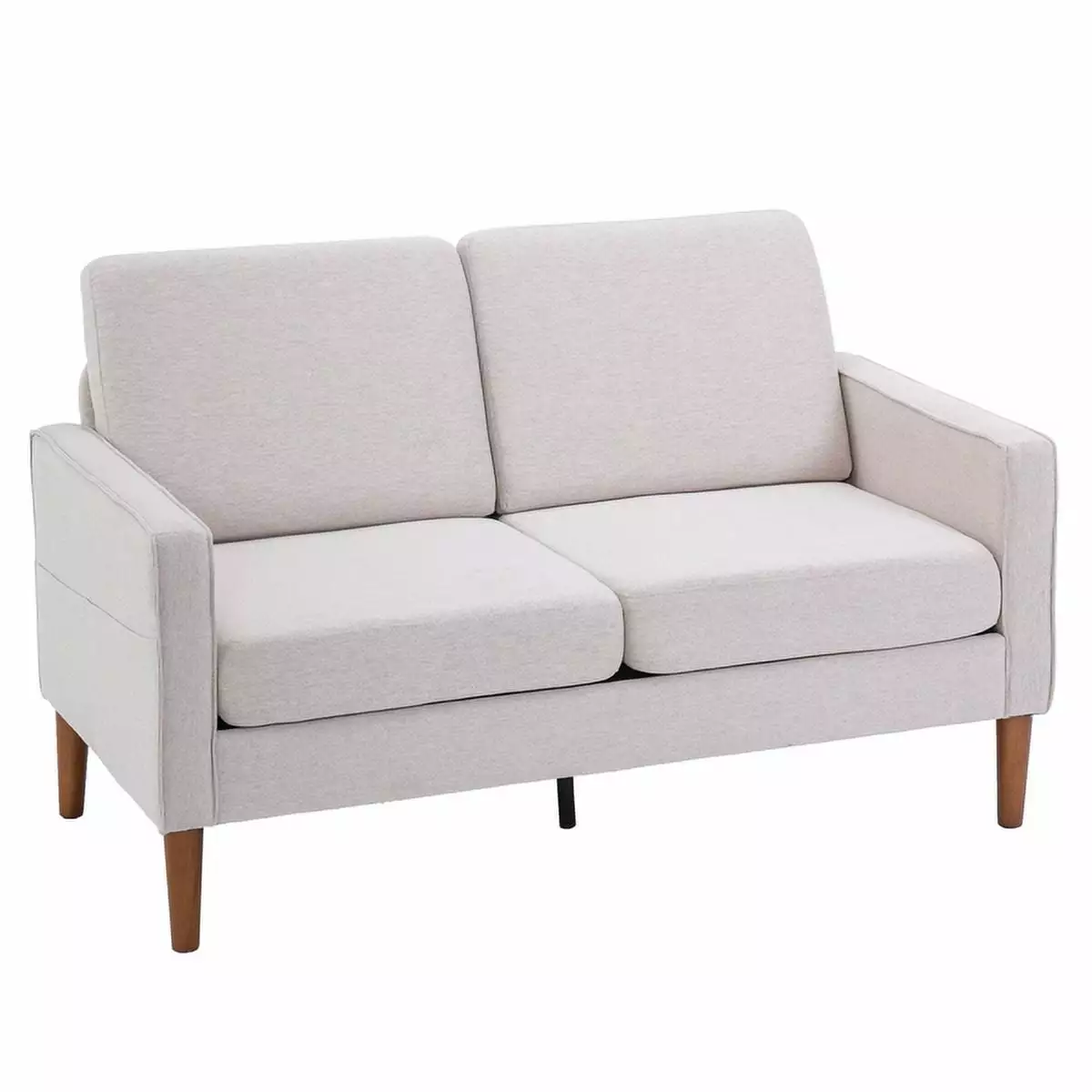Fithood Linen Solid Wood Legs Double Seat Modular Sofa Creamy White Indoor Furniture