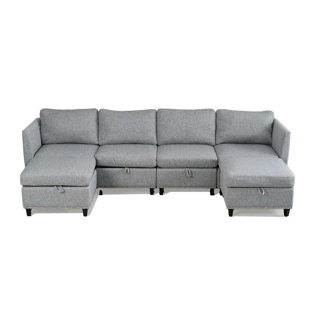 Convertible Sectional Sofa Storage Seat 6 Seat Sofa Reversible Design g-h gazebo-pet supplies