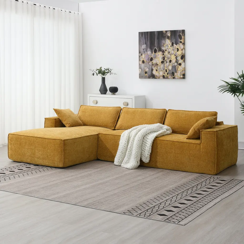 111.5 x 72 Inch Minimalist Style Modular Sectional Sofa Wrinkle Resistant Chenille Fabric Contemporary Living Room gt