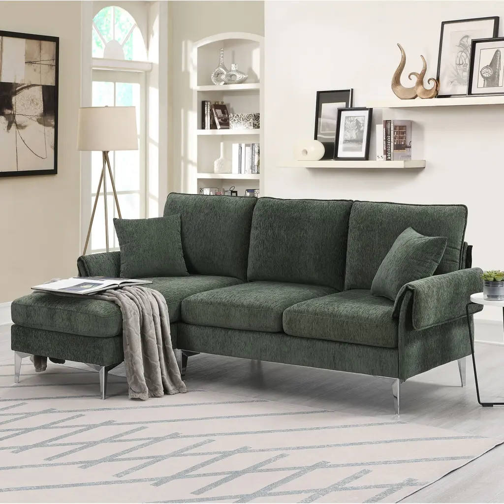 84 Inch Convertible Sectional Sofa Modern Chenille L Shaped Sofa Couch Chaise gt