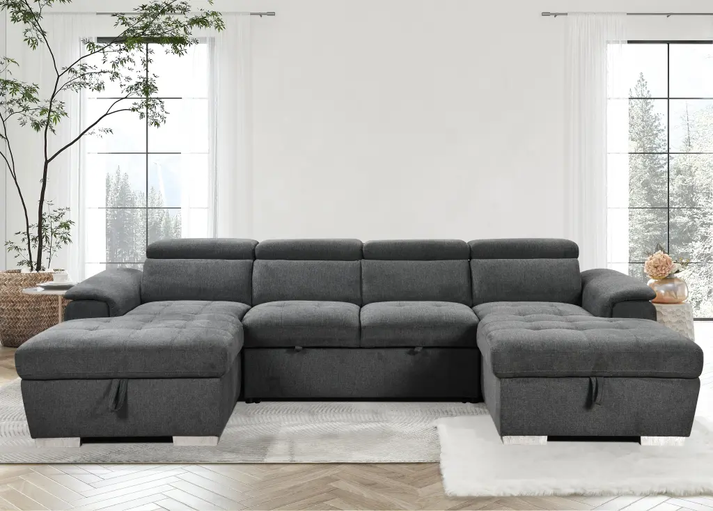 121 Inch U Influenced Sleeper Sofa Oversized 2 1 Pull Out Sectional happy home