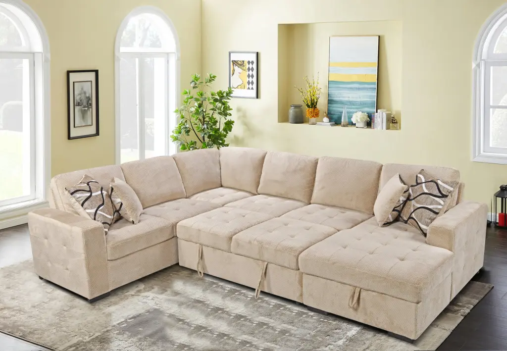 123 Inch Oversized Sectional Sofa Storage Chaise U Shaped Sectional happy home