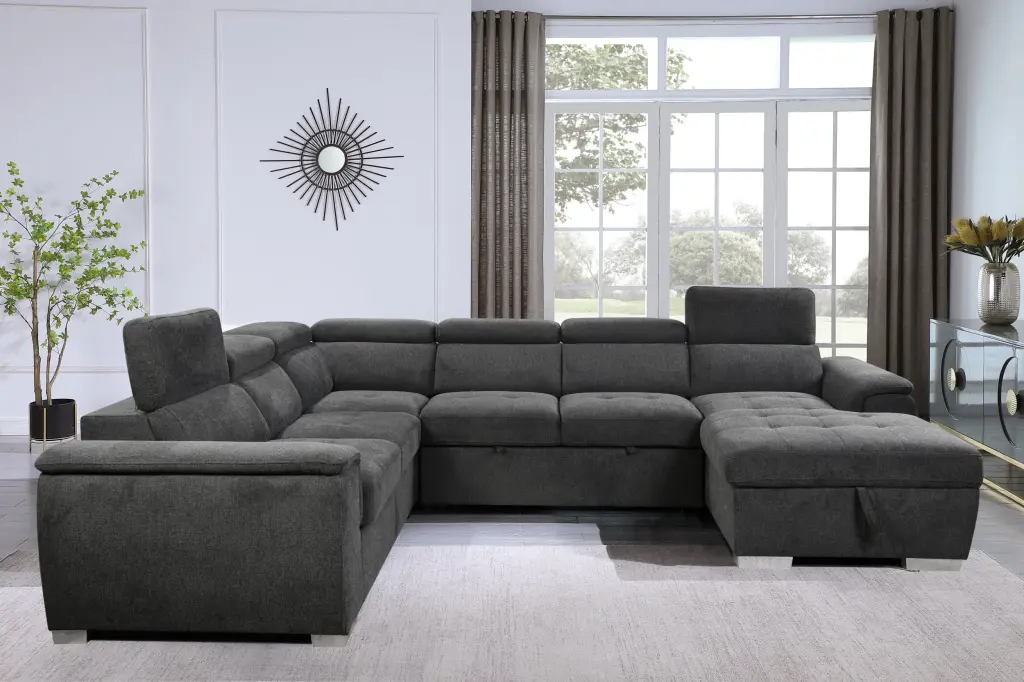 125 Inch Modern U Shaped 7 Seat Sectional Sofa Adjustable Headrest happy home