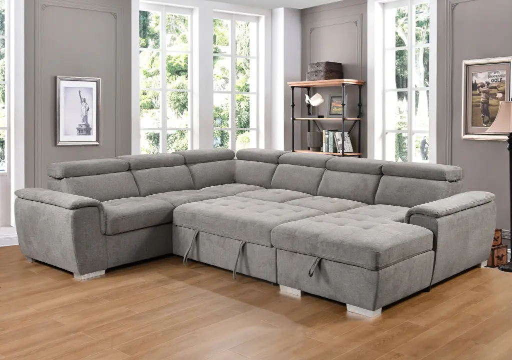 125 Inch Modern U Shaped 7 Seat Sectional Sofa Couch Adjustable Headrests happy home