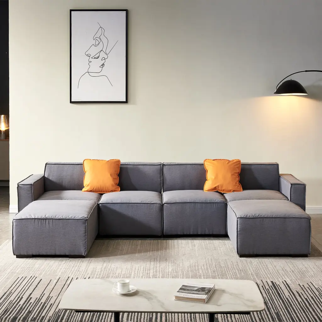 Modular U Influence Sectional Fabric Sofa Grey Dark Grey Foam Fabric Comfortable Living Room Furniture hdf store