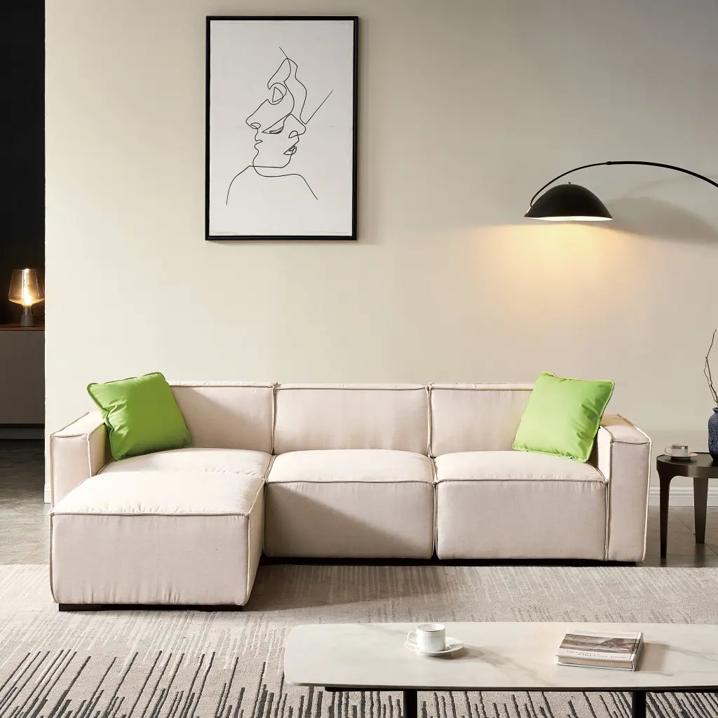 Video Modular Sofa L Shape Convertible Ottoman Chaise Beige hdf store