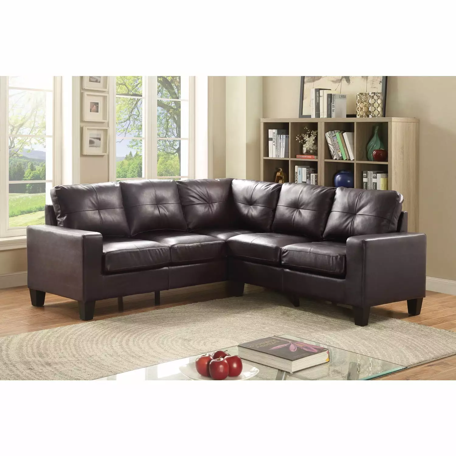 Homestock Modern Motifs Sectional Sofa Dark Brown - Contemporary Living Room Seating